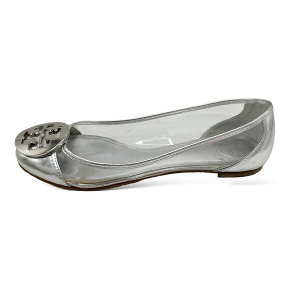 Tory Burch Reva Audrey‎ Silver & Clear Ballet Flat Sz 6.5 - Picture 3 of 16